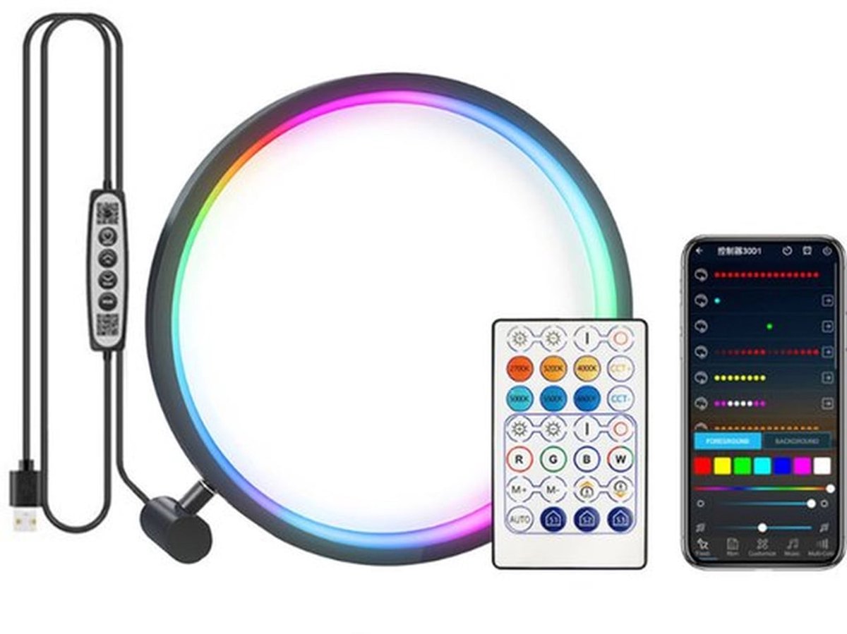 Ronde RGB LED-bureaulamp, tafellamp, sfeerlamp voor naast het bed, staand nachtlampje met afstandsbediening