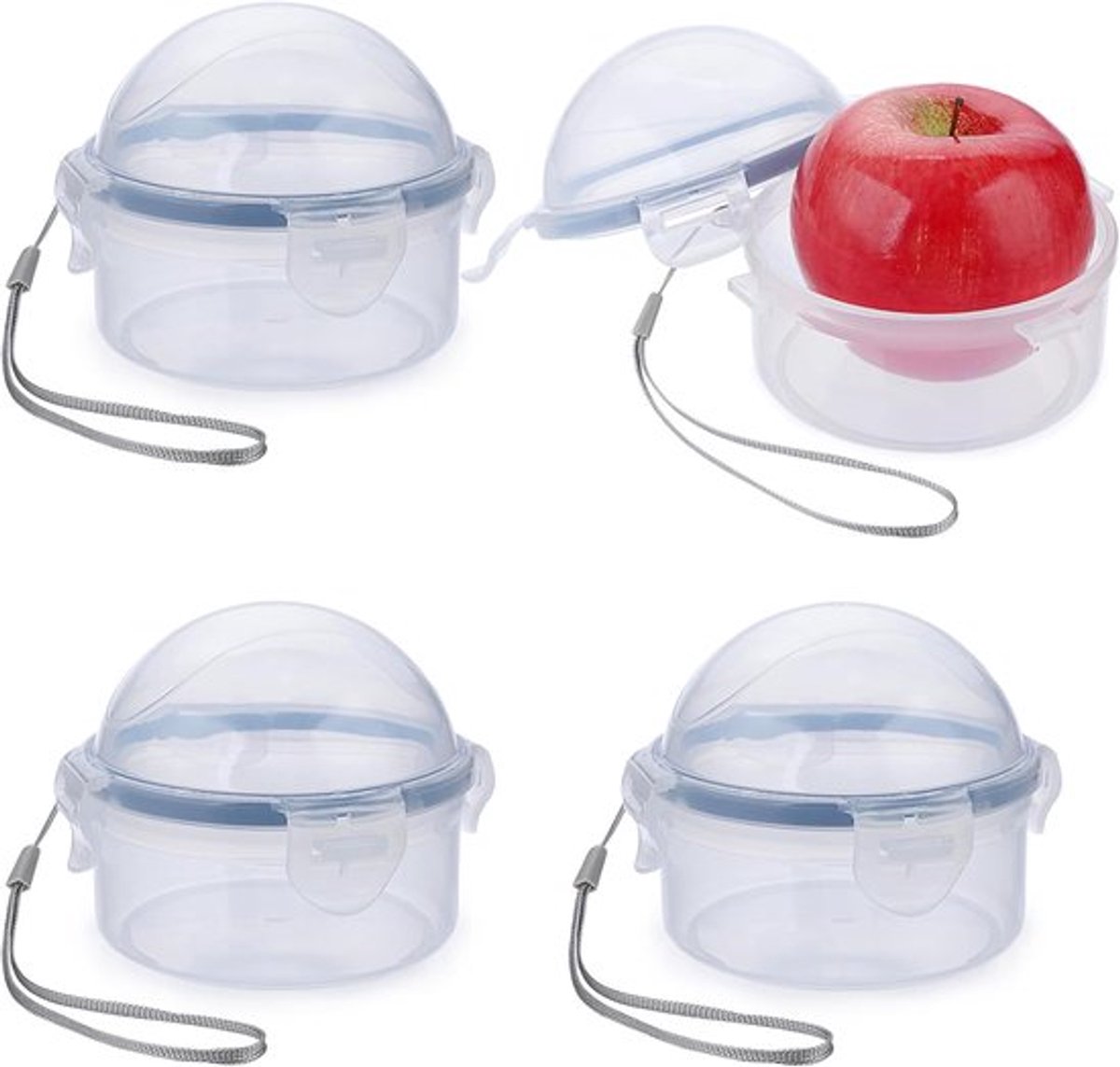 4 stuks - Fruit- en groentebewaarbakjes met deksel - Voor uien, tomaten, citroenen, appels - Kleine diepvriesbewaarbakjes - Ronde afdichting - Vochtbestendige opslag - Gemakkelijk schoon te maken - Magnetronbestendig