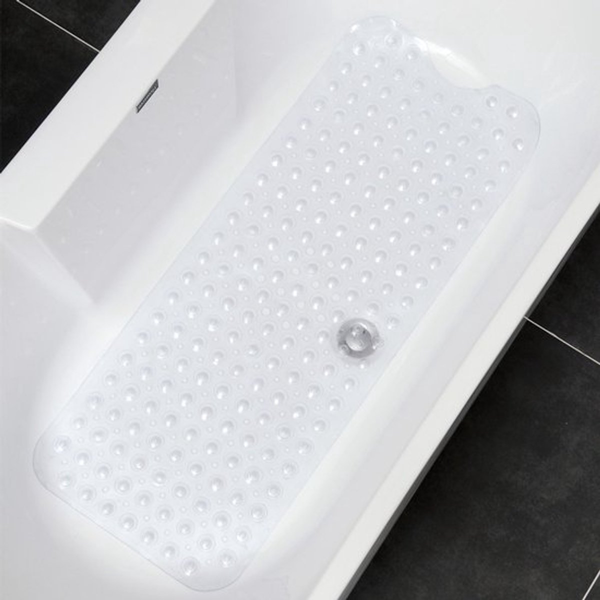 Antislip Badmat - 100 × 40 cm Lange Douchemat - Badmat Slipbestendig - Antischimmel - Machinewasbare - Badmat met Zuignappen en Afvoergaten - Zacht - Voor Bad - Transparant