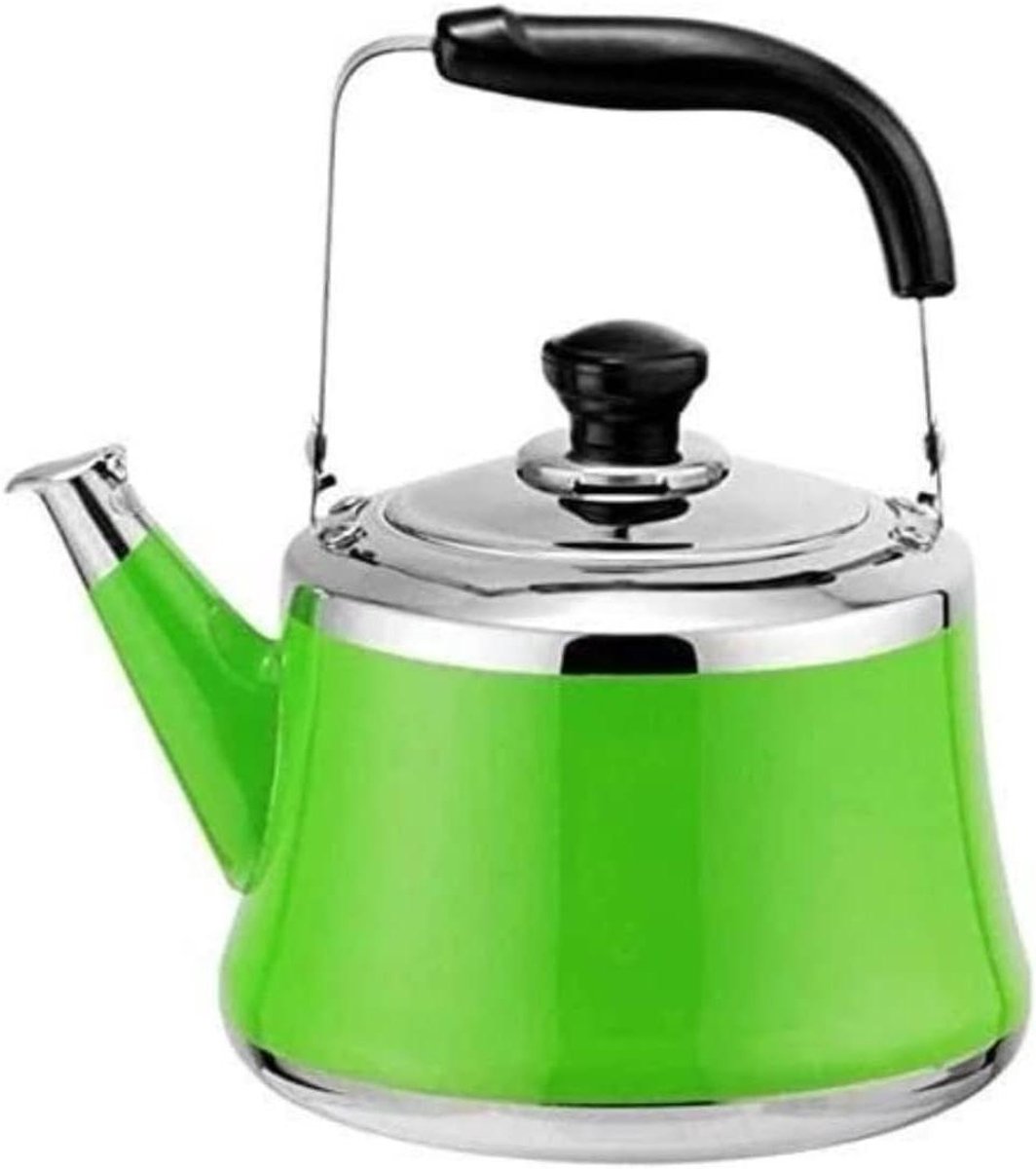 Fluitketel Roestvrijstaal - Waterkoker Theepot - Water Koken - Gelijkmatige Warmteverdeling - 5L - Groen