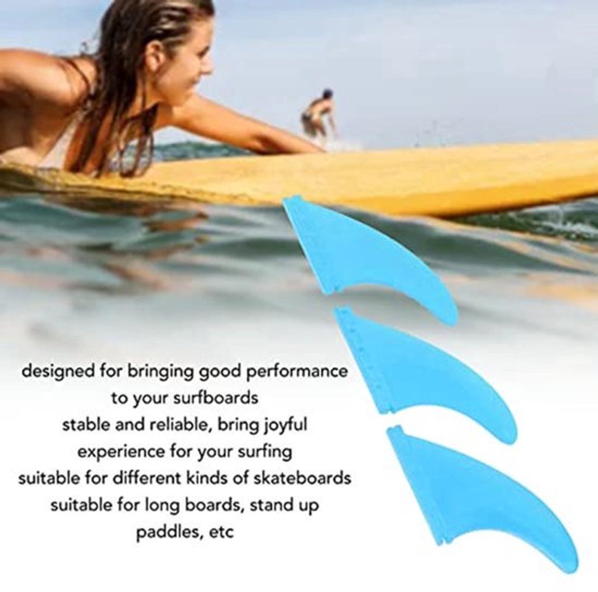 3 Stks PVC Surfplankvinnen - Versterkte Vinnen Set - Blauw - Geschikt voor Longboard en SUP
