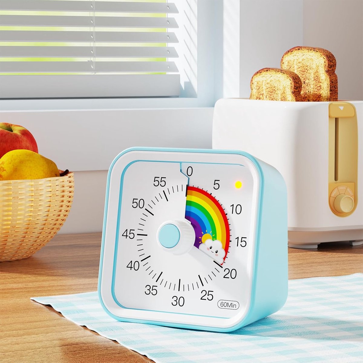 Visuele Timer voor Kinderen met Pauzefunctie - 60 Min. Regenboog Countdown - voor Bureau, Klaslokaal, Keuken - Stil Tijdmanagement voor ADHS - Blauw Regenboog - 1 Stuk