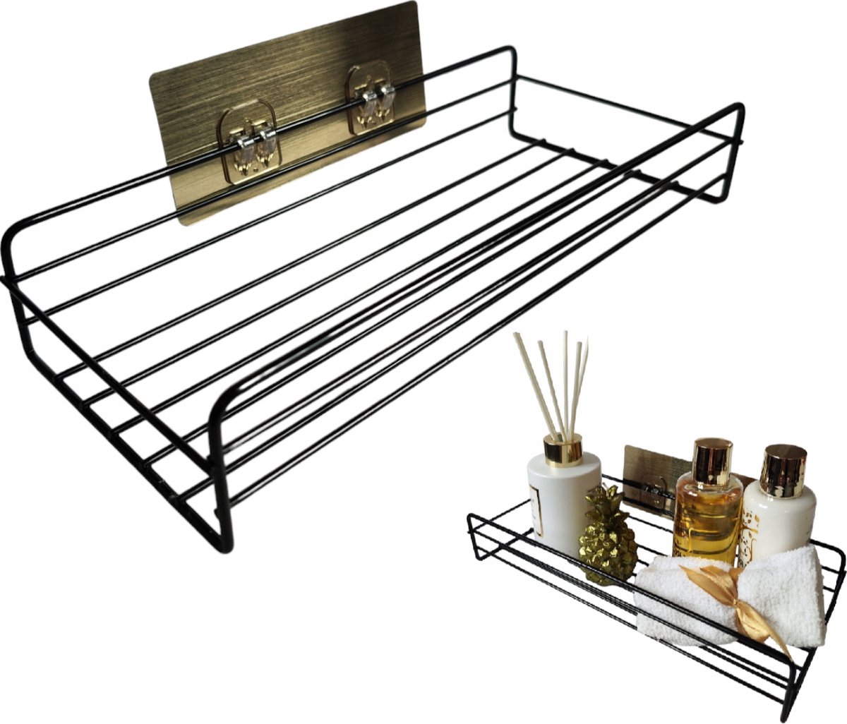 Merkloos Zwarte Metalen Doucheplank - Wandmontage Organizer