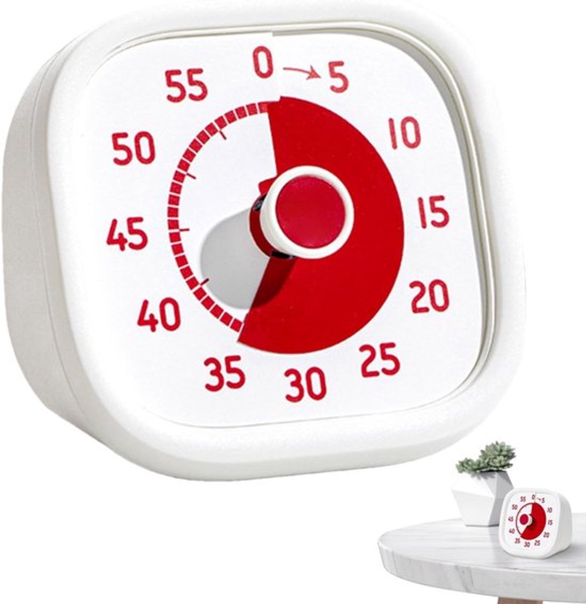 1stuk Timer- 60 minuten kindertimer met visuele aftelling - Visueel - Stille klok - Tijdmanager - Geschikt voor kinderen, volwassenen, studenten, leraren, keuken, werk, school, klaslokaal - 10×9,5×5 cm - Wit