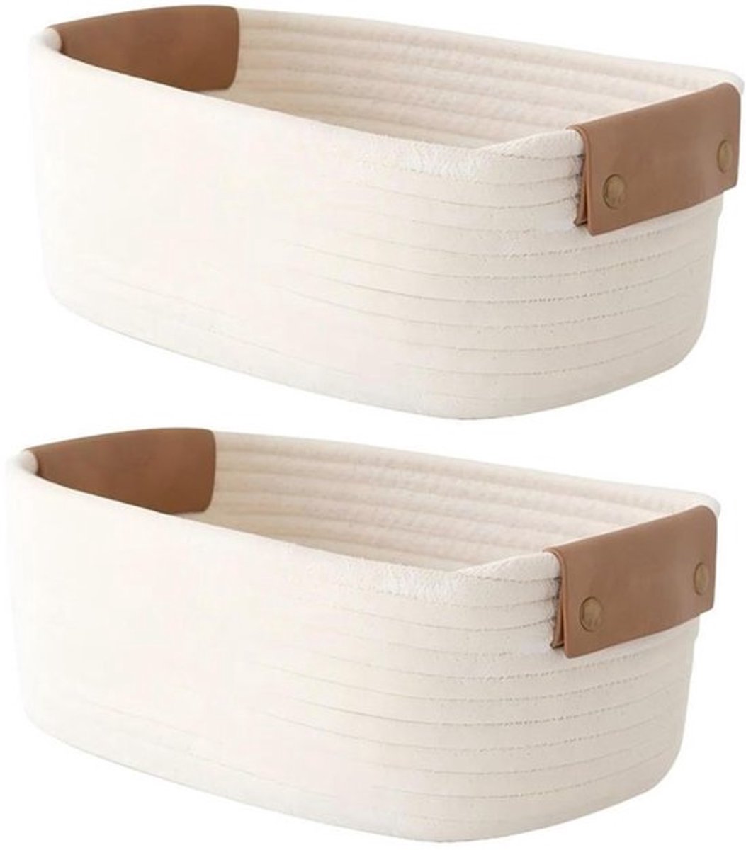 Badkamer opbergmand - Opbergmand - Gevlochten badkamer opbergmand - Kinderkamermand - Plankmand - Kleine opbergmand - Katoenen opbergdoos - 28 x 22 x 11 cm
