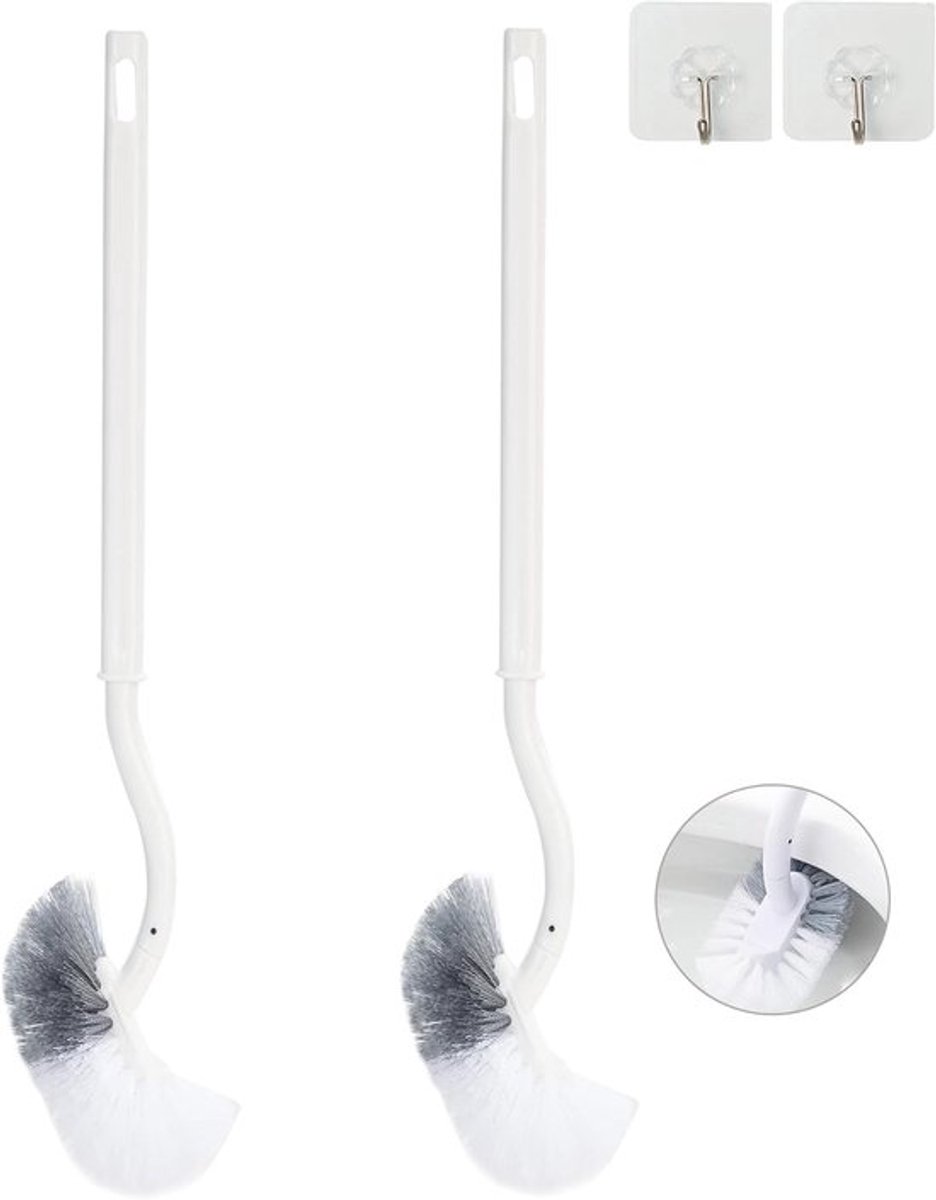 Set van 2 gebogen toiletborstels - wc borstel - toiletborstel - Toiletborstels voor huishoudelijk gebruik - Kunststof - Wit