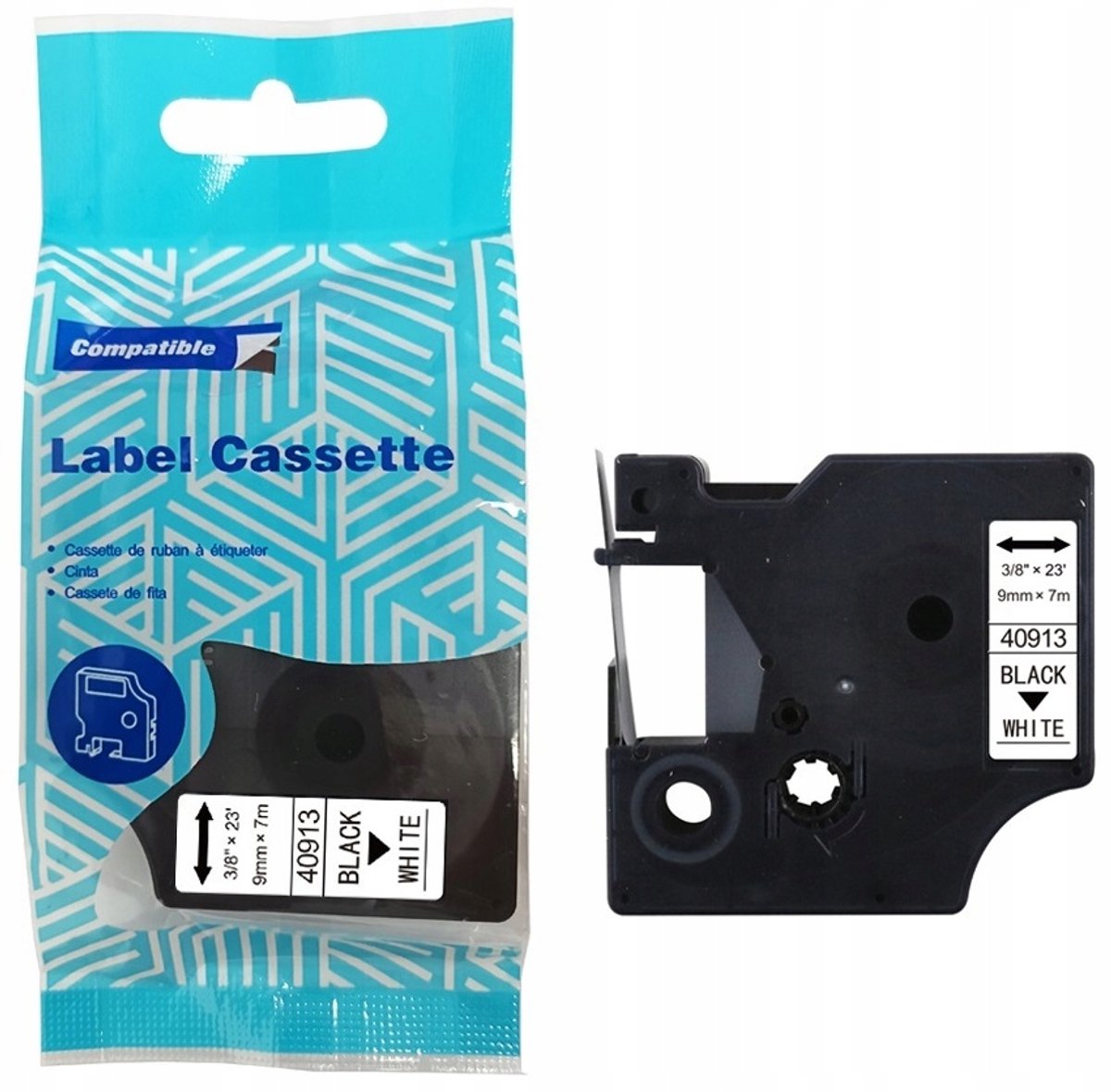 DYMO D1 40913 tape: 9 mm x 7 m, wit/zwart, compatibel met LabelManager