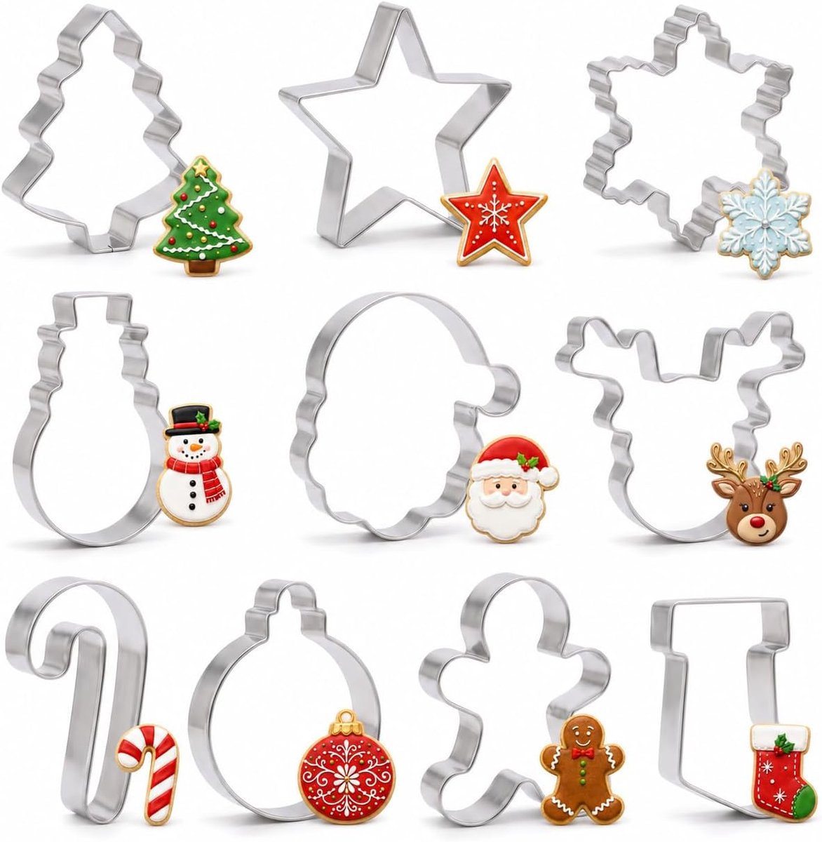 Kerst cookie cutters set - roestvrij staal - 10 seizoensvormen - voor het maken van feestelijke lekkernijen - ShopVlot
