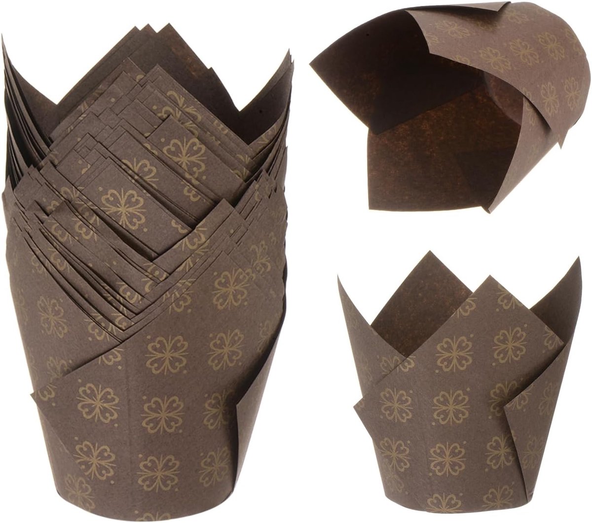 50 stuks muffinvormpjes in tulpenvorm van anti-aanbakpapier voor bruiloft, verjaardag, feest, festival, Kerstmis, koffie/goud