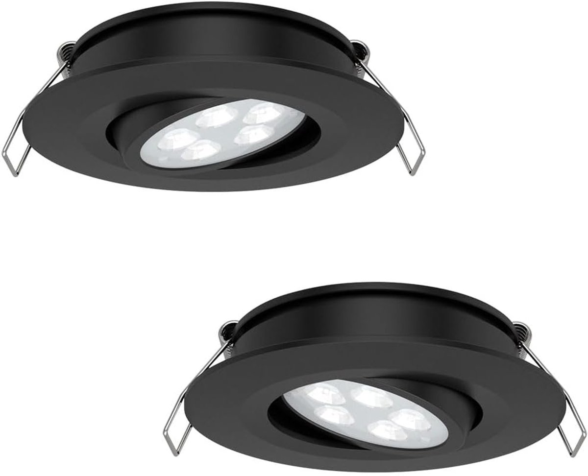 Acegoo 12V LED inbouwlamp camper boot plafondlamp 2W inbouwspot platte spot downlight 70° draaibare 35° stralingshoek voor caravan keuken badkamer, volledig aluminium 205 lm (zwart 3000K)