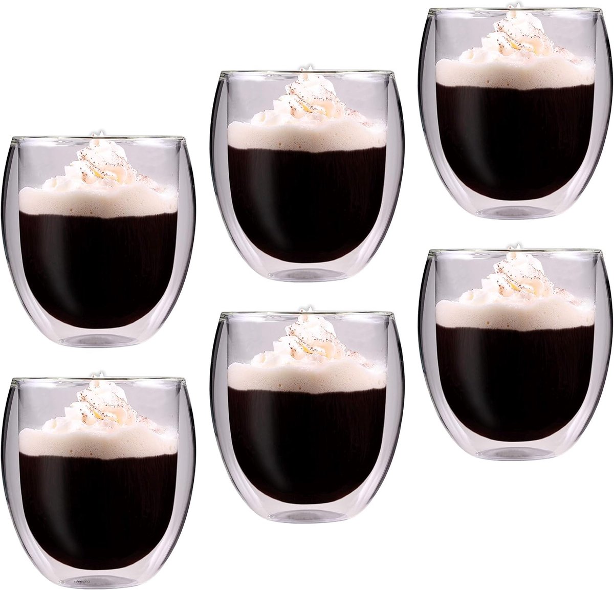 Thermoglazen "Jumbo", 400 ml, gegolfd, houden lang warm of koud, voor cappuccino en latte macchiato, glas, set van 3-6 x 400 ml