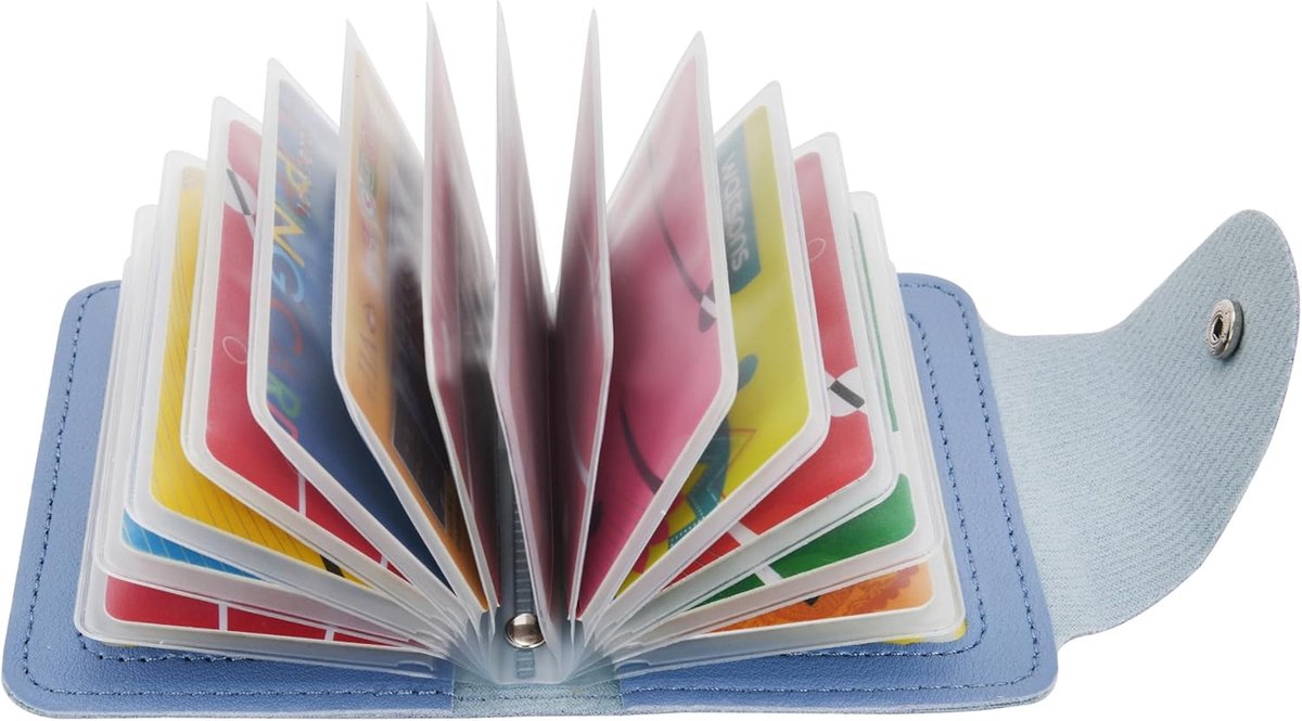 Creditcardhouder voor dames en heren, visitekaartjeshouder, PU-leer, 28 sleuven, 2 vensters, ID, Blauw, Eén maat, Minimalistisch