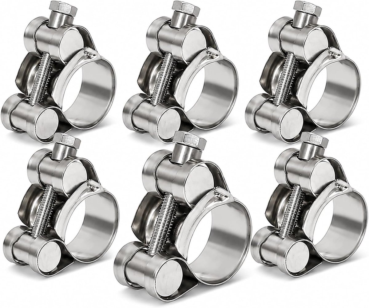 6 Stuks Slangklemmen, Roestvrij Staal Scharnierboutklemmen met T-Bout, Spanbereik 40-43mm, Verstelbare Uitlaatklem voor Uitlaatpijp, Waterslang, Motorfiets en Werkplaatsmontage
