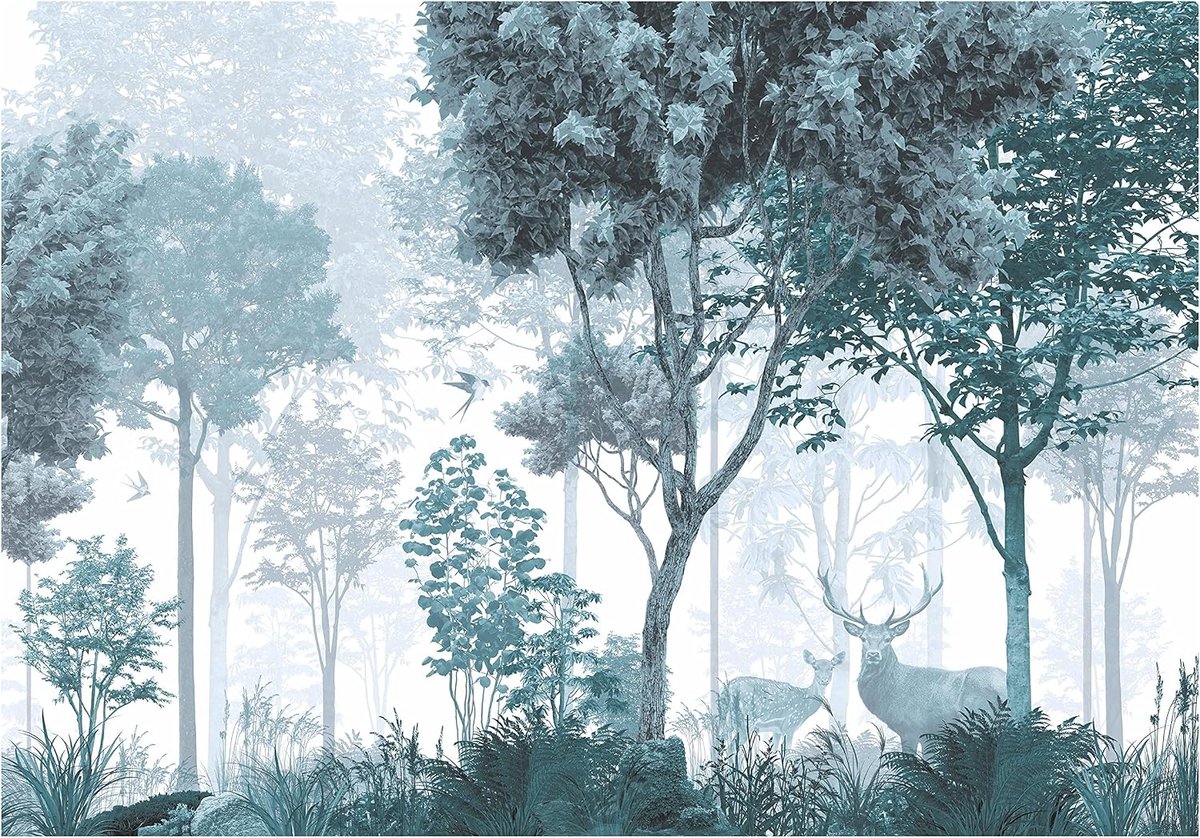 Behang Woud, 368 x 254 cm - Fotobehang - Behang - voor Woonkamer Slaapkamer - Vliesbehang Wandbehang Behang 3D Effect - incl. Lijm - Hert