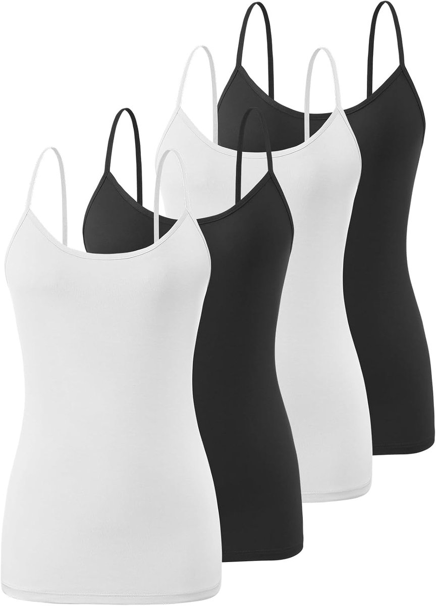 Basic Cami Tanktop voor dames, verstelbare spaghettibandjes, 4 stuks
