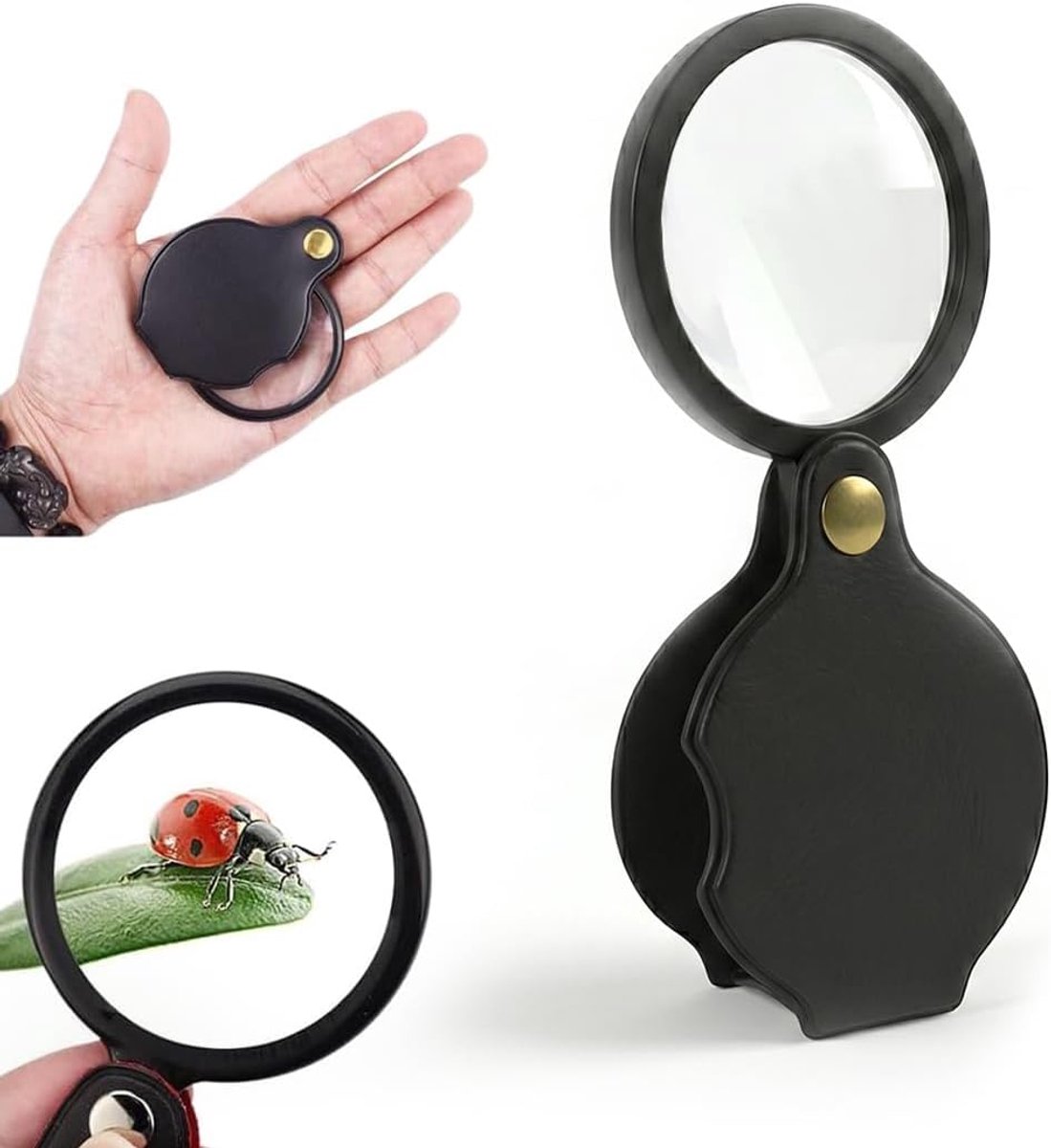 1 stuk zakloep, handig vergrootglas met leren tas, duidelijke vergroting voor sieraden, postzegels, munten, lezen en hobby's, compact formaat