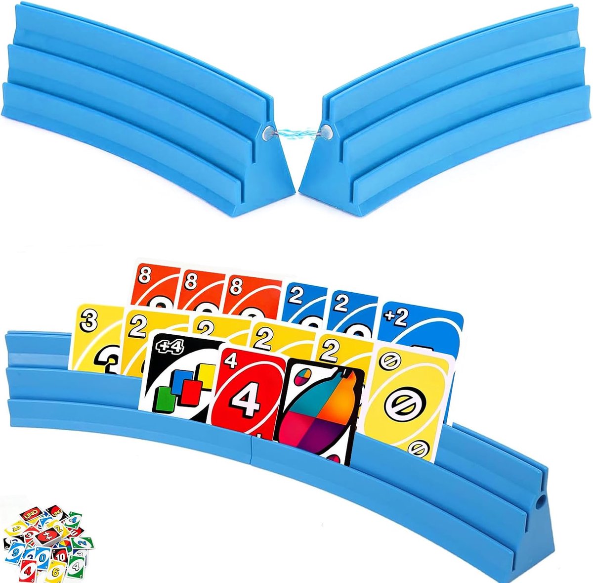 4 stuks kaarthouders met 3 lagen, magnetisch, gebogen ontwerp voor kinderen, volwassenen, gevorderden, rood, Artefact van Naipe, blauw