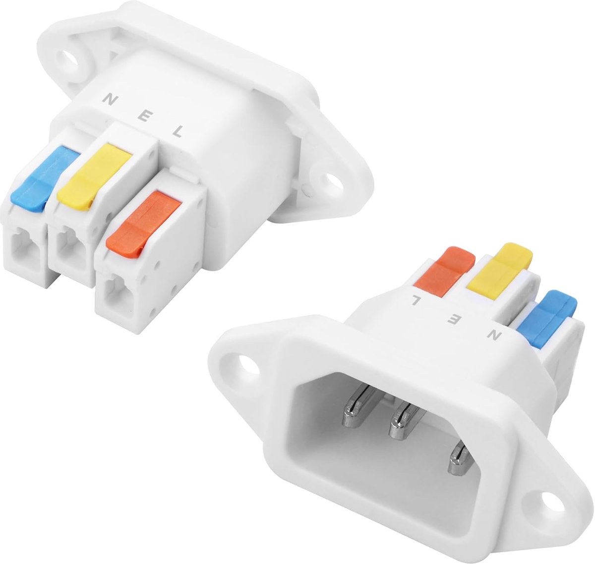 2 stuks IEC 320 C14 koudapparaten, inbouwstekker, 3-polige C14-stekker, stroomaansluiting, adapter, paneelmontage, AC 250 V, 10 A, voor pc, voedingen en doe-het-zelf, soldeervrij, snelle