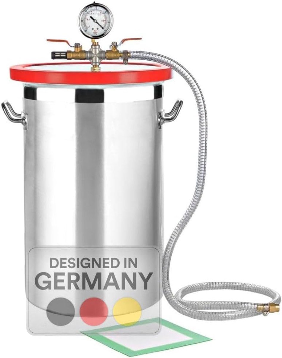 Vacuümkamer ontgaskamer 27,7 L roestvrij staal Ø 28 cm met manometer | verwijdert luchtbellen uit hars, siliconen en epoxyhars, acryl deksel met zichtcontrole, incl. slang en siliconen afdichting