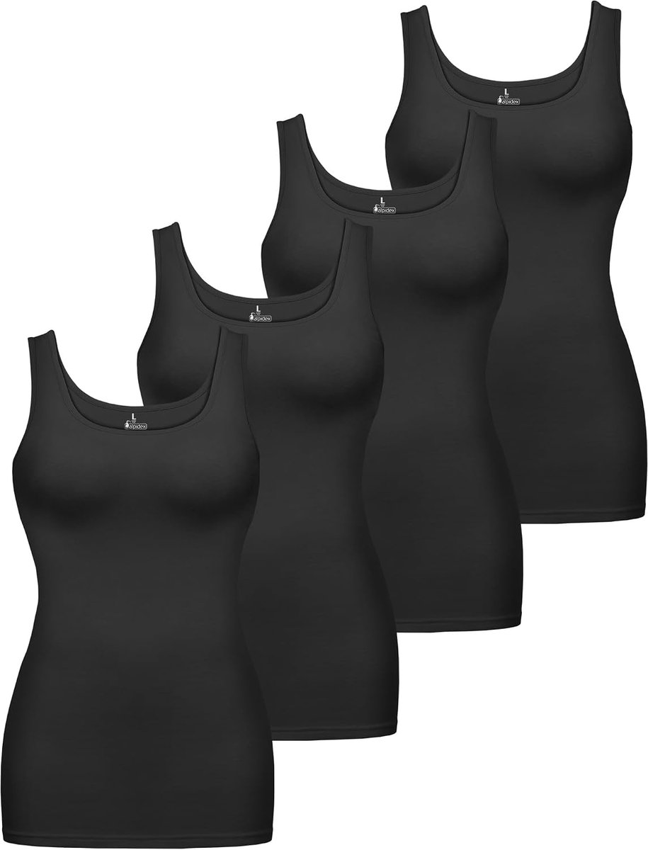 Dames Tanktop Set van 4 Basic Topje Effen Katoen Stretch Hemdje Zonder Mouwen