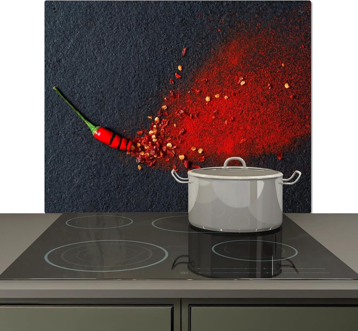 Spatscherm Keuken 52x60 cm Kookplaat Achterwand Beschermer Muur Spatwand Fornuis Aluminium Hittebestendig - Peper - Kruiden - Beton - Rood - Grijs | 60 x 52 cm - achterwand, keramische afdekking peper - kruiden - beton - rood - grijs