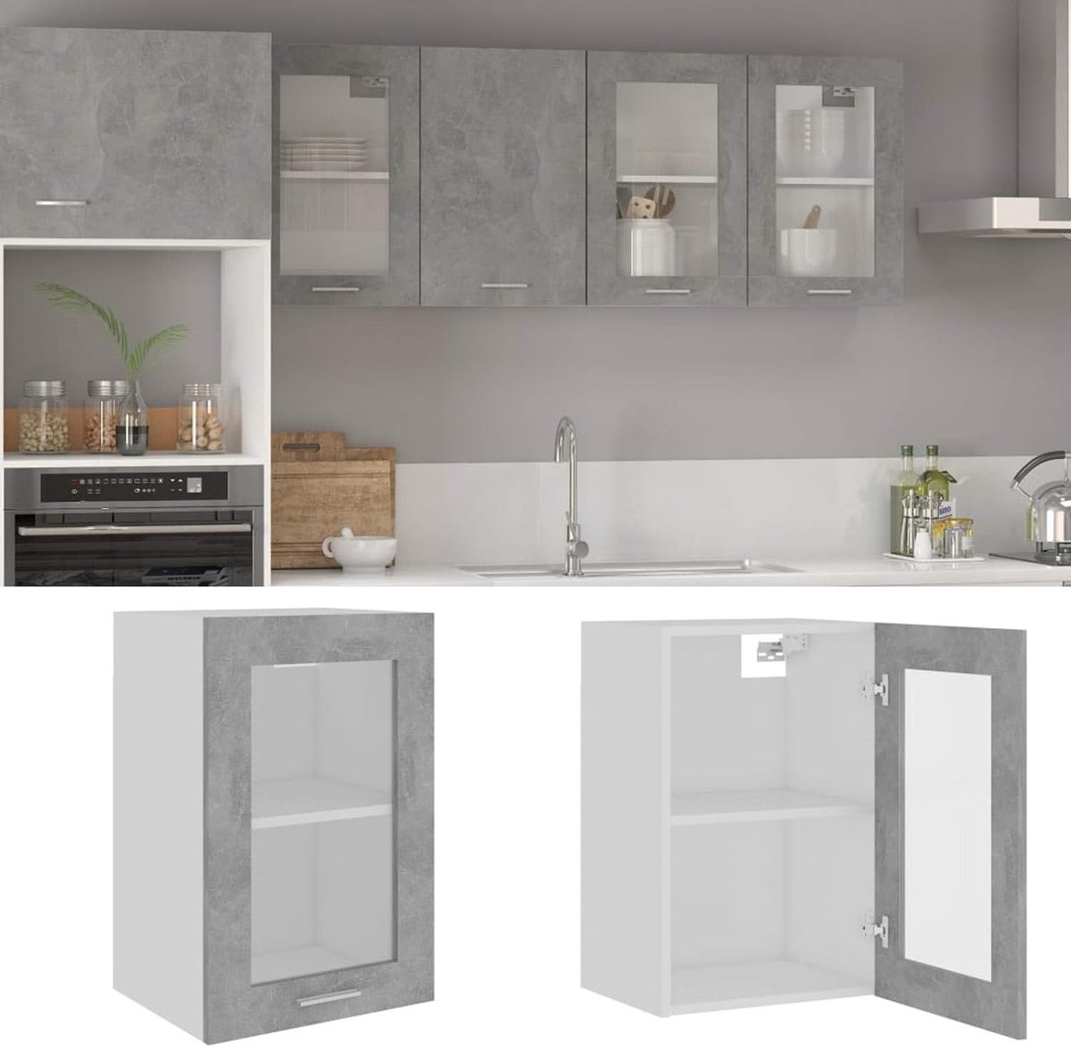 Hangkast met Lichtgrijs Glas, Beton, 40 x 31 x 60 cm, Spaanplaat, Ruimtebesparend, Modulaire Meubels, Kast Voor Hangkast
