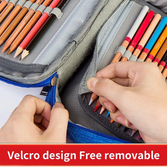 72 sleuven etui, grote capaciteit opvouwbare etui, multifunctionele stof potlood tas organizer met ritssluiting, voor kleurpotloden, tekenpotloden, pennen(blauw) — afbeelding 2