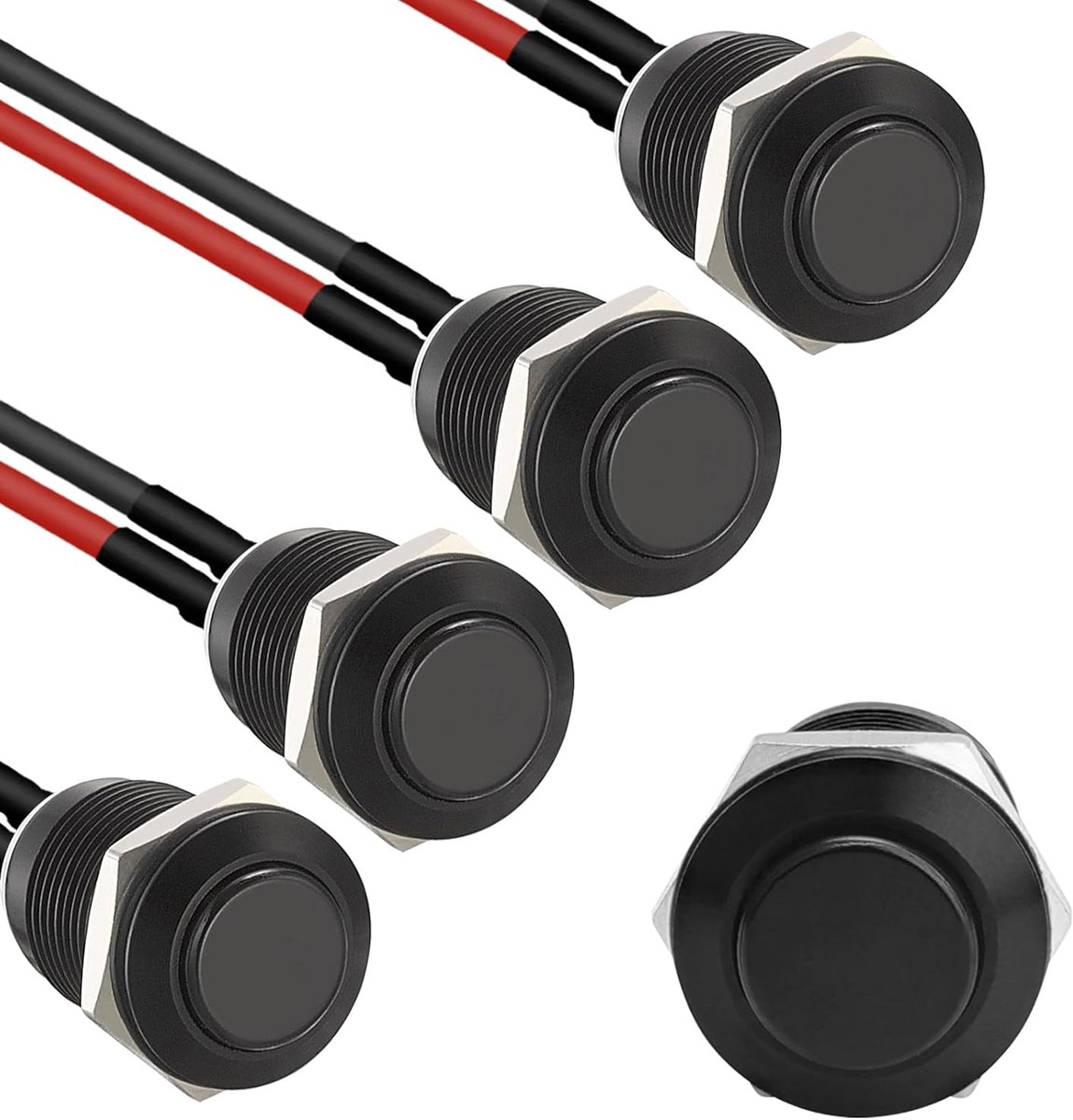 5 stuks 12 mm momentane drukschakelaars 12 V, aluminium uitstekende waterdichte momentary drukknopschakelaar met voorbedrade stekker, auto, camper, vrachtwagen, boot, aan/uit-schakelaar