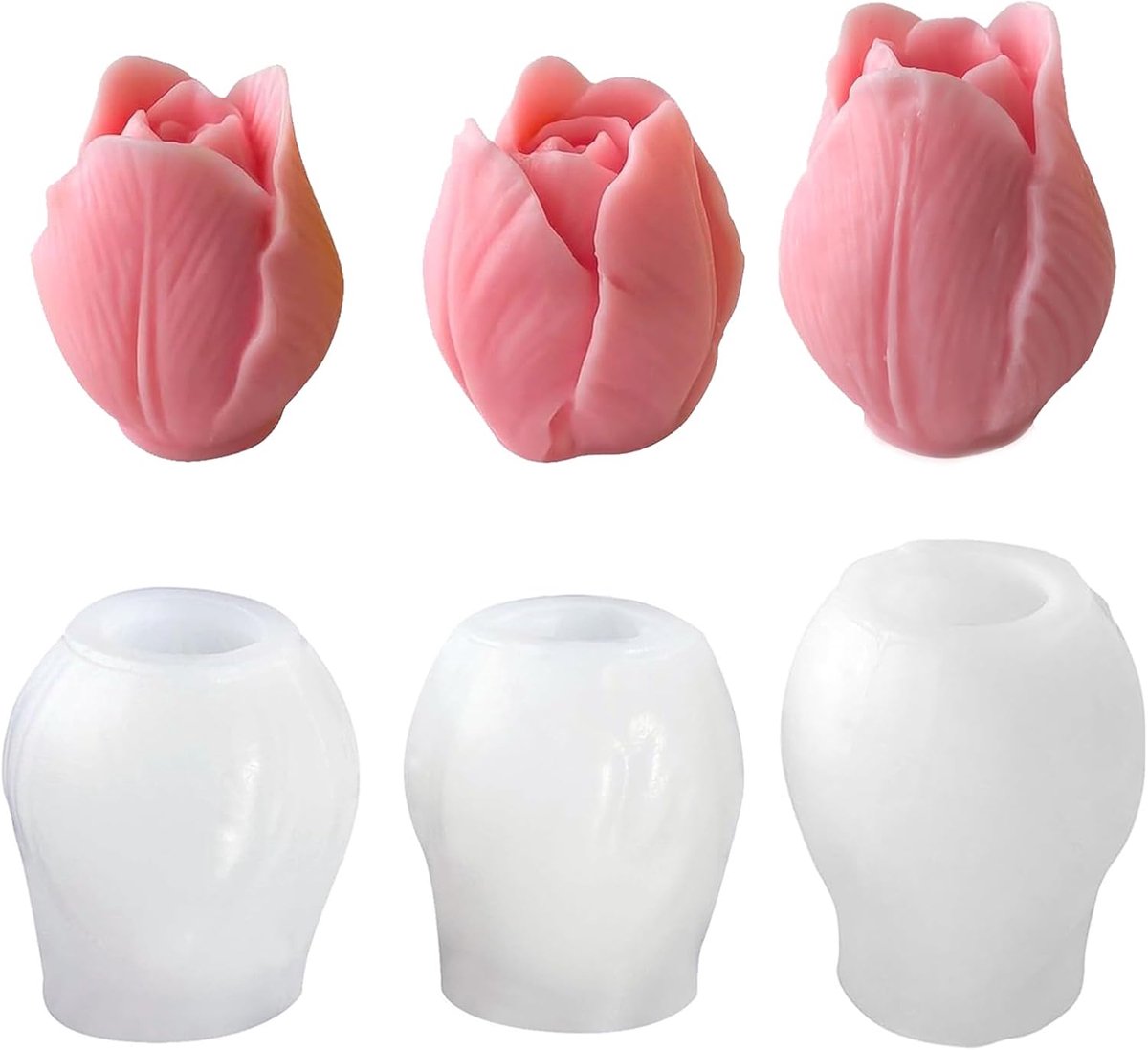 Siliconen vormen, 3 stuks 3D-tulpenvorm, siliconen tulpen, kaarsvormen, vormen voor het maken van kaarsen, doe-het-zelf handwerk, huisdecoratie, feestcadeau, chocolade