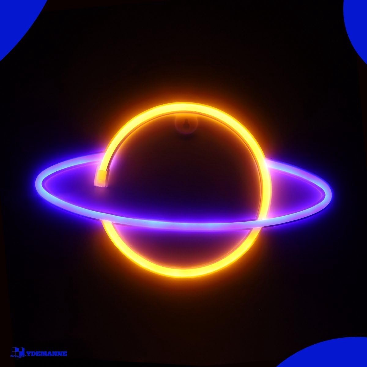 Neon lamp - planet geel/blauw - inclusief 3 batterijen - sfeerverlichting - unieke wanddecoratie - SnelShoppen