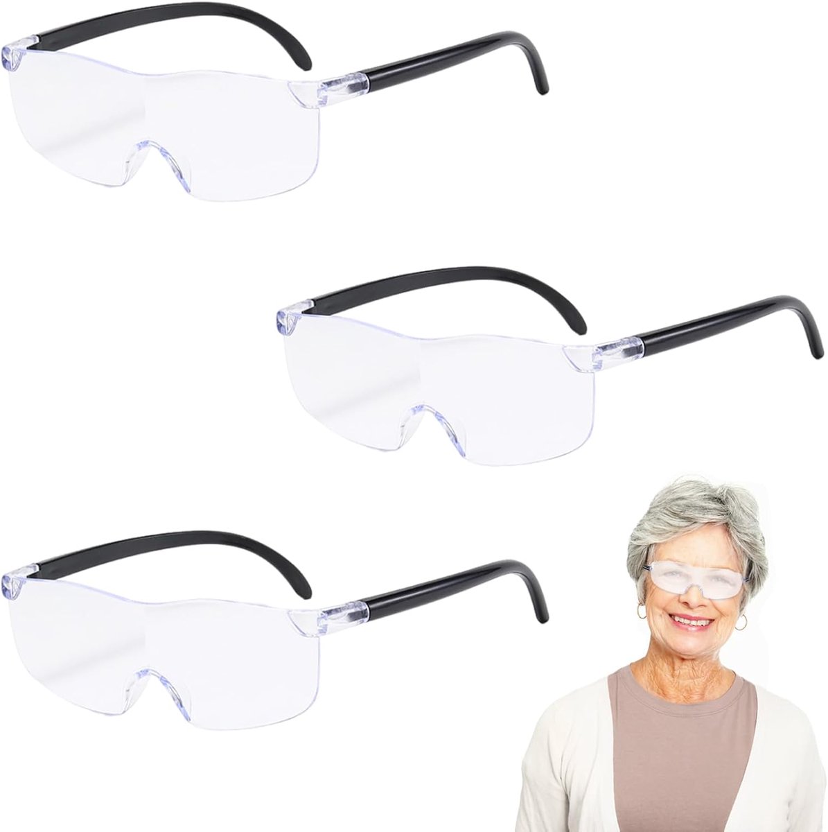 3 paar 300% vergrootglazen, 3 x vergrotende gezichtsvergrootglazen, handsfree vergrootglazen voor lezen/ambachten/juweliers/hobby's en dicht werk (niet verlichte vergrootglas)