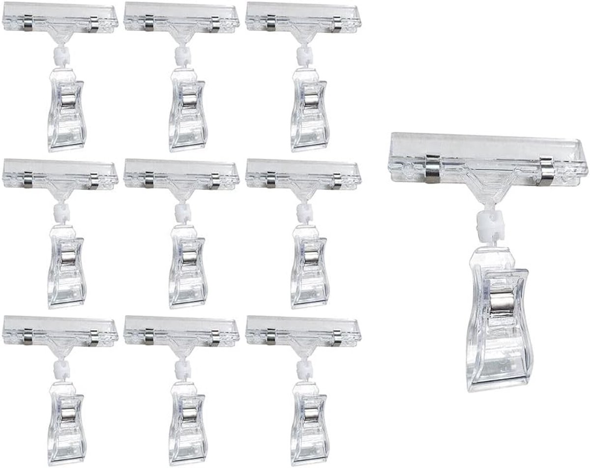10 stuks draaibare schildhouders, prijskaarthouder, schildhouder, clip, draaibare prijskaarthouder, prijskaartclip, draaibare kunststof clip, voor supermarkten, familie, kantoren