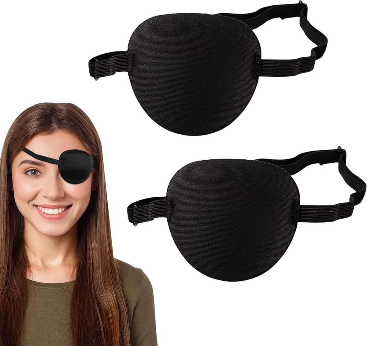 2 stuks oogklep voor volwassenen, verstelbare piraten-oogklep, comfortabele ooglappen, 3D verstelbare oogkleppen voor linker- of rechterogen en cosplay, zwart