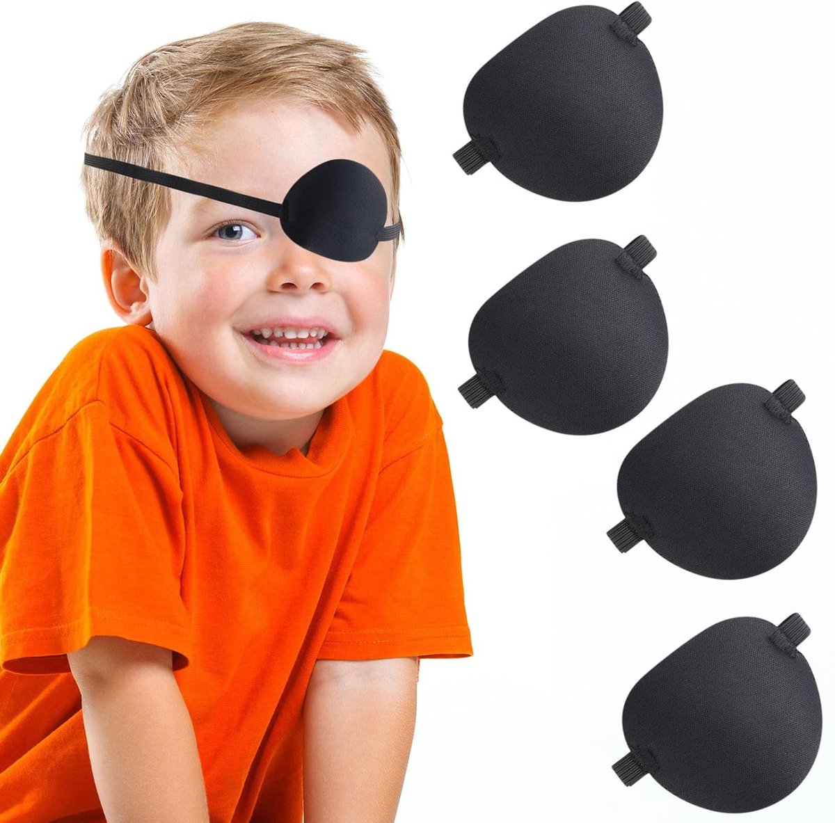 4 stuks ooglapjes voor volwassenen en kinderen, zwarte oogklep met verstelbare gesp, amblyopie luie oogklep voor linker- of rechterogen, regelmatig gebruik of piratenkostuum