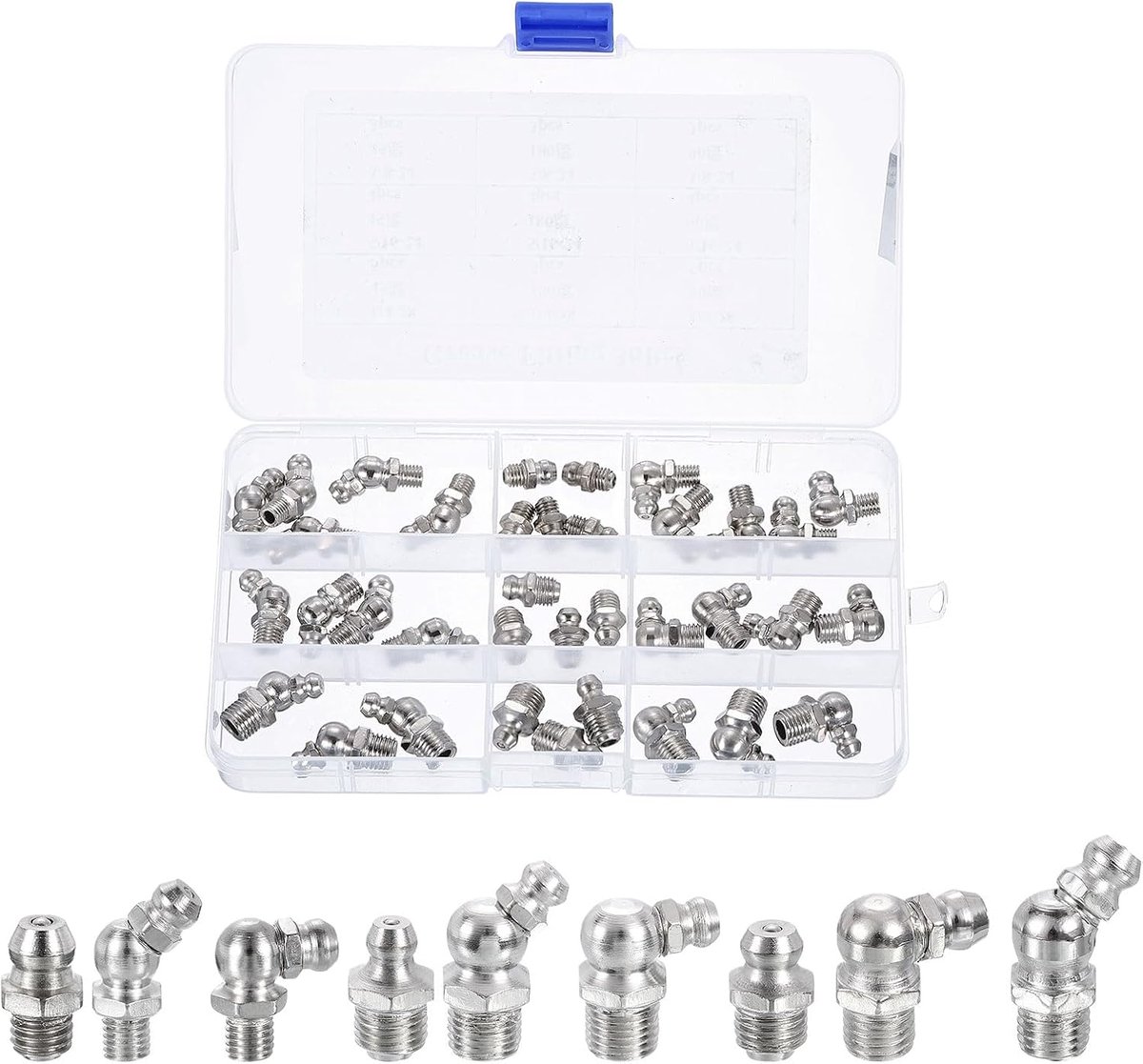 36 stuks vernikkelde stalen rechte en hoeksmeernippel 1/4"-28 5/16"-24 3/8"-24 schroefdraad recht 90 graden 45 graden hydraulische smeernippel accessoires