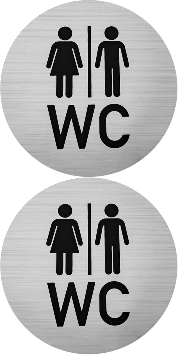 "WC dames heren", 2 stuks, Ø 100 mm, design 1, zelfklevende folie, toiletstickers voor binnen en buiten, wc-bord, plakstickers, toiletbordje, zelfklevend, deurbordje