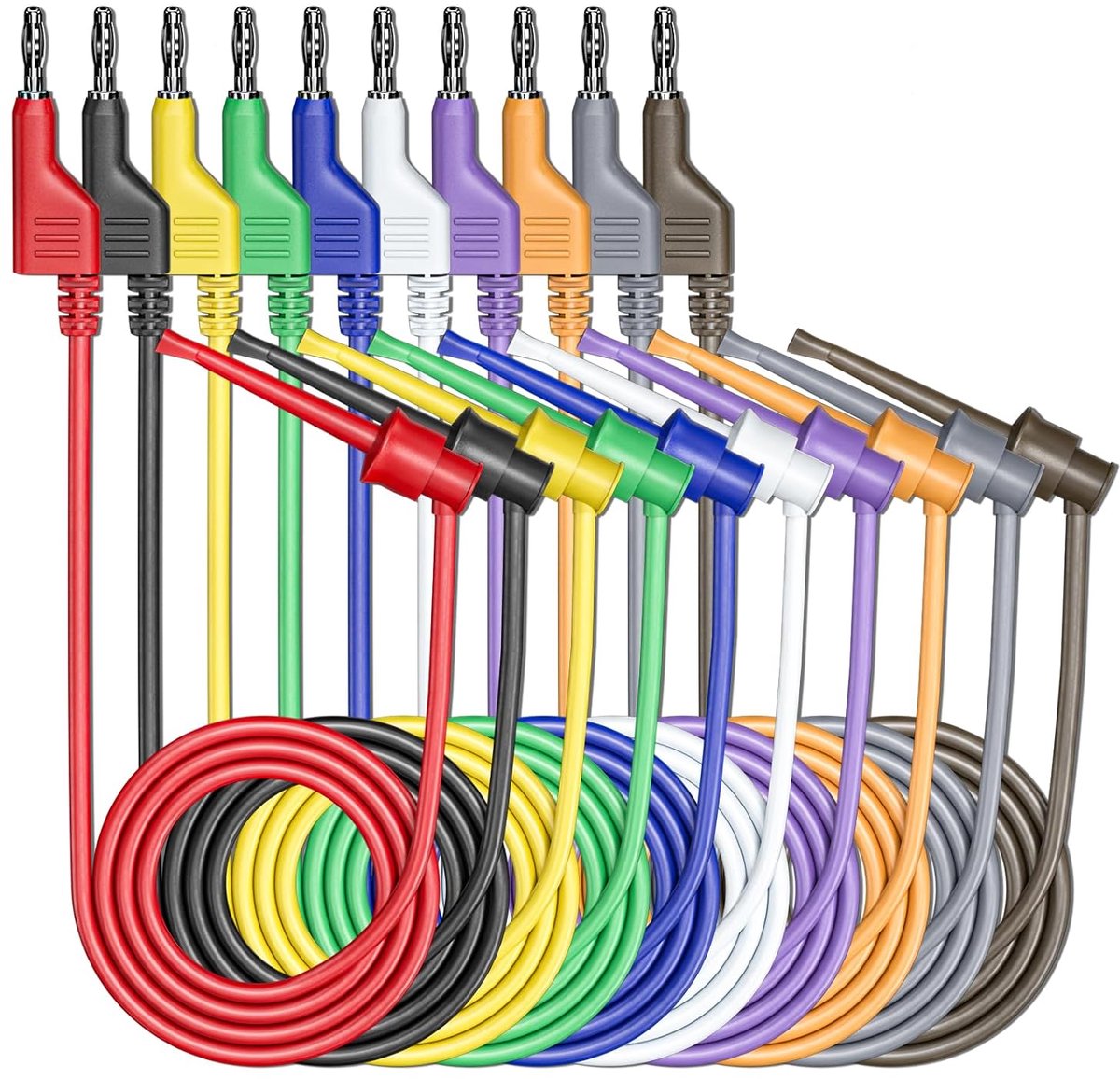 Banaan naar testhaken testkabels 10 stuks 4 mm stapelbare banaanstekkers voor testhaken klemmen flexibele testkabels 500 V 5 A voor multimeter elektrische testen