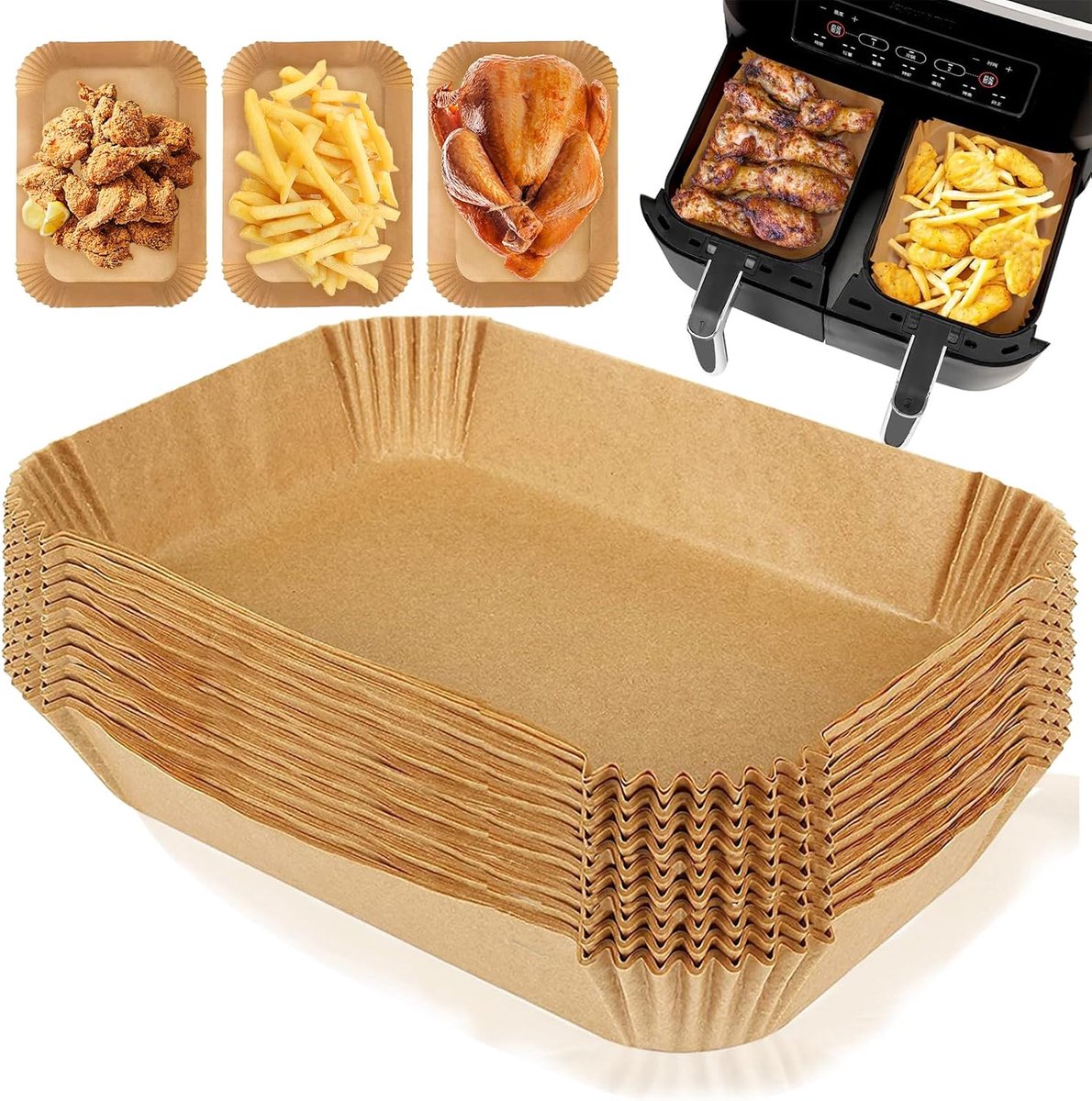 150 pezzi Carta Forno per Friggitrice Ad Aria 20x20 x 4.5cm Carta Forno per Ninja Carta Friggitrice Ad Aria per Air Fryer, Forno, Padelle, Microonde Accessori Friggitrice Ad Aria