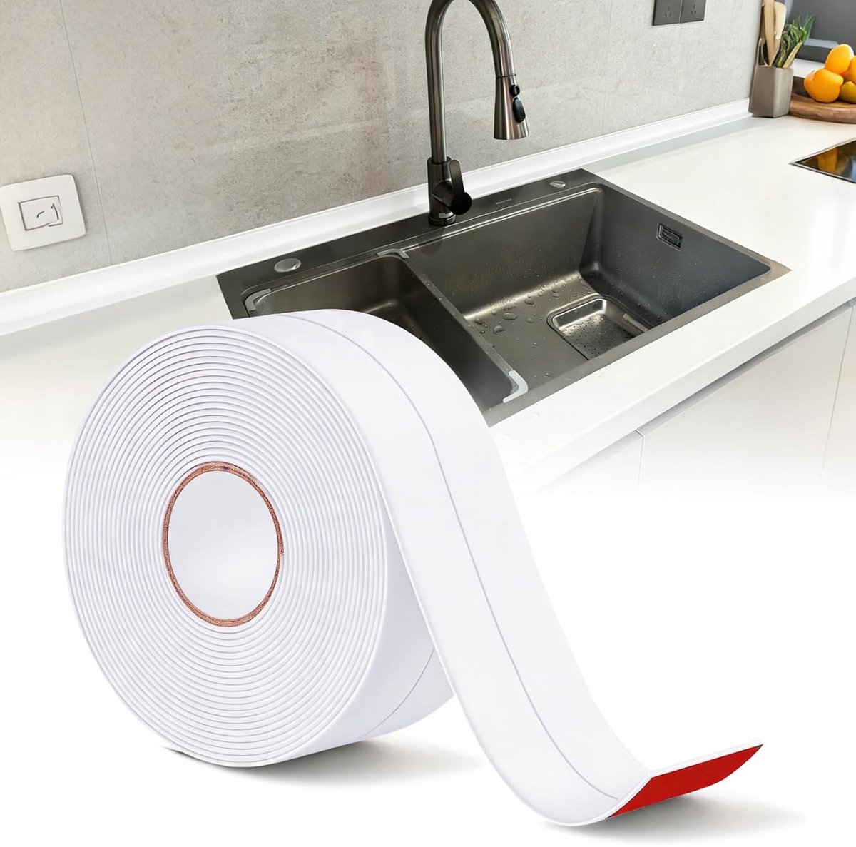 afdichtingstape, 38 mm x 14 m, zelfklevend, wit, afdichtingstape voor badkamer en keuken, geschikt voor gootstenen, wastafel, badkuip, toilet