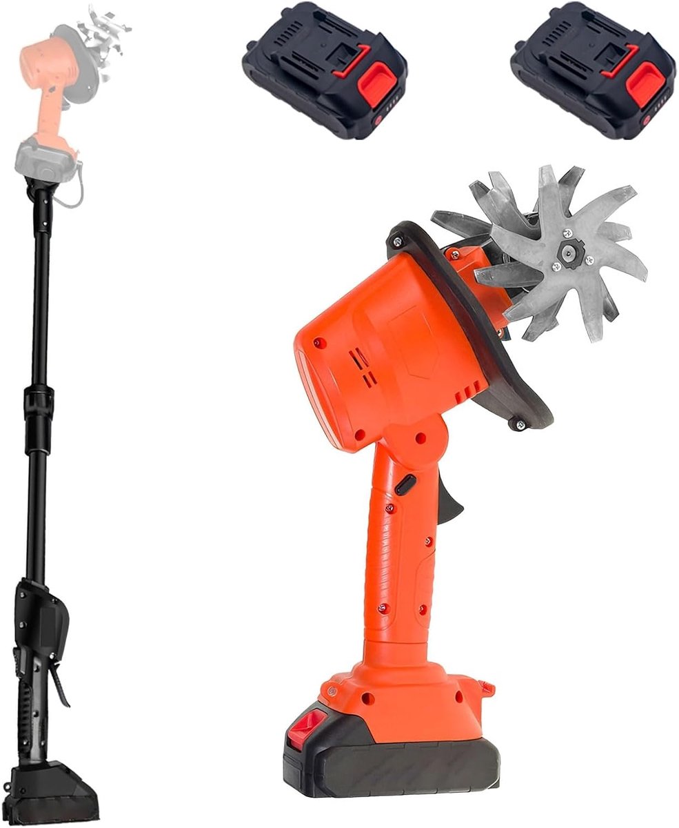 Tuinfrees, 21 V, 550 W, accu-bodemhak met 10 cm freesdiepte en 10 cm freesbreedte, 235 omw/min toerental, tuinapparatuur, accu-grondhak met 2 accu's van 3000 mAh en 1,3 m handgreep