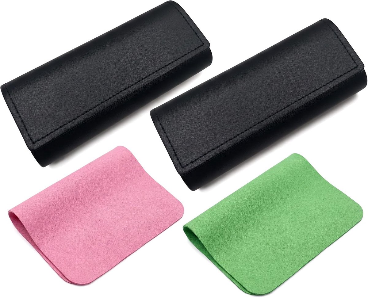 Brillenkoker hardcase 2 stuks - PU-lederen etui - Draagbaar en plat - Inclusief 2 brillenpoetsdoekjes - ShopVlot