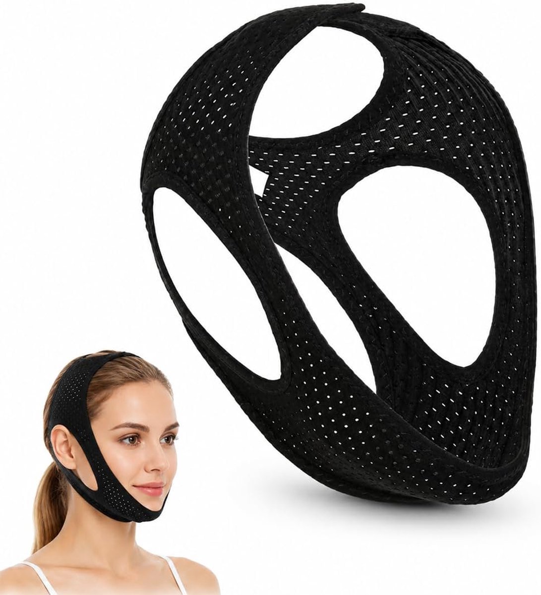 Herbruikbaar V-vormig lifting-masker - zwart - ademend netstof - verstevigt de huid - ShopVlot