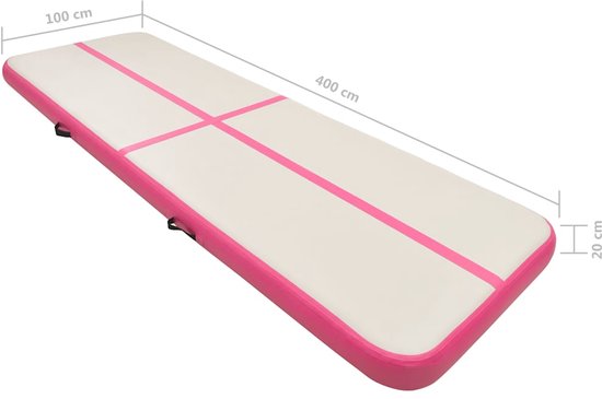 vidaXL - Gymnastiekmat - met - pomp - opblaasbaar - 400x100x20 - cm - PVC - roze van VidaXL — afbeelding 3