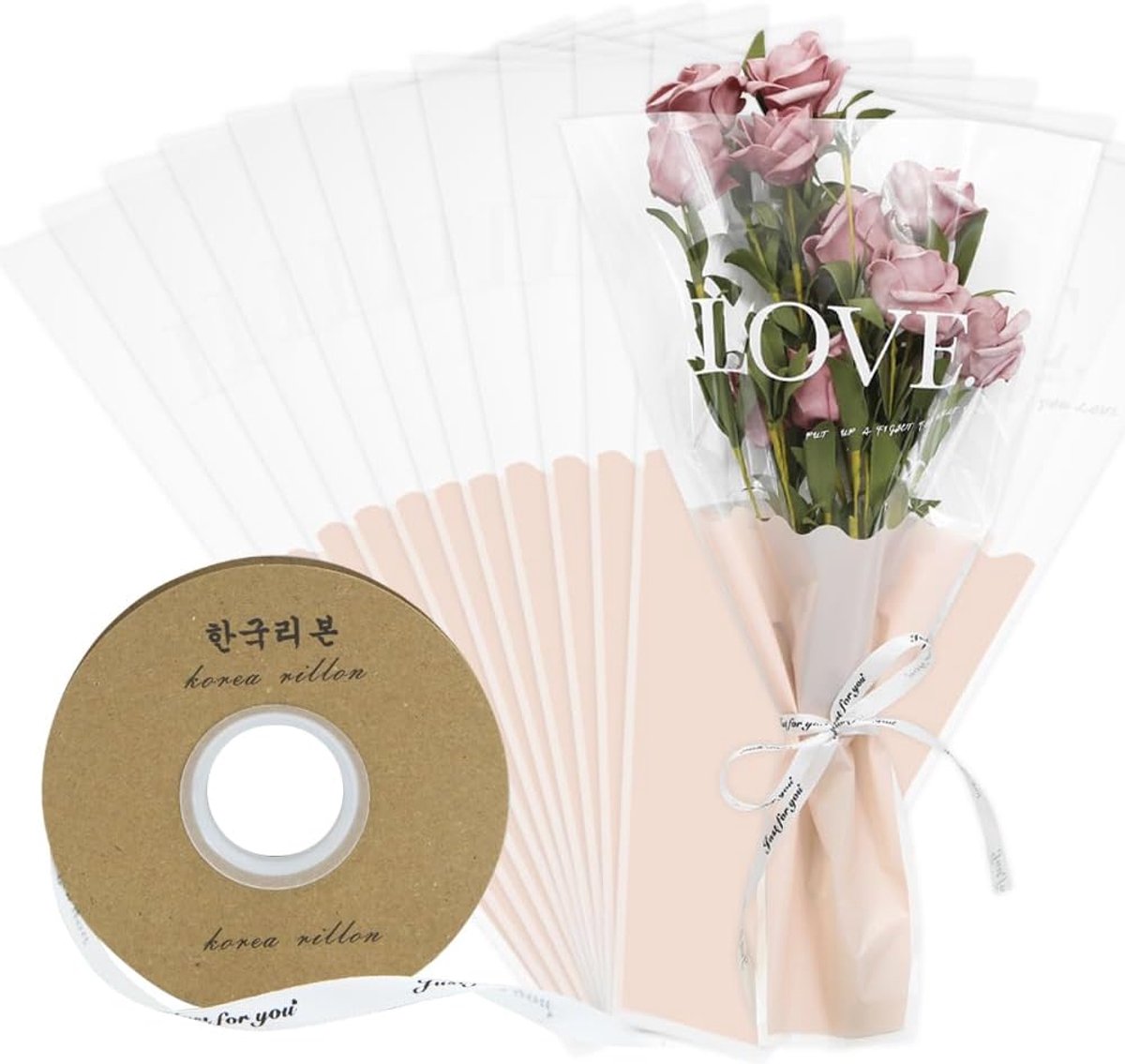 Rozenhoezen 50 Stuks - Plastic - Met roze liefdeprint - Perfect voor bruiloften - ShopVlot