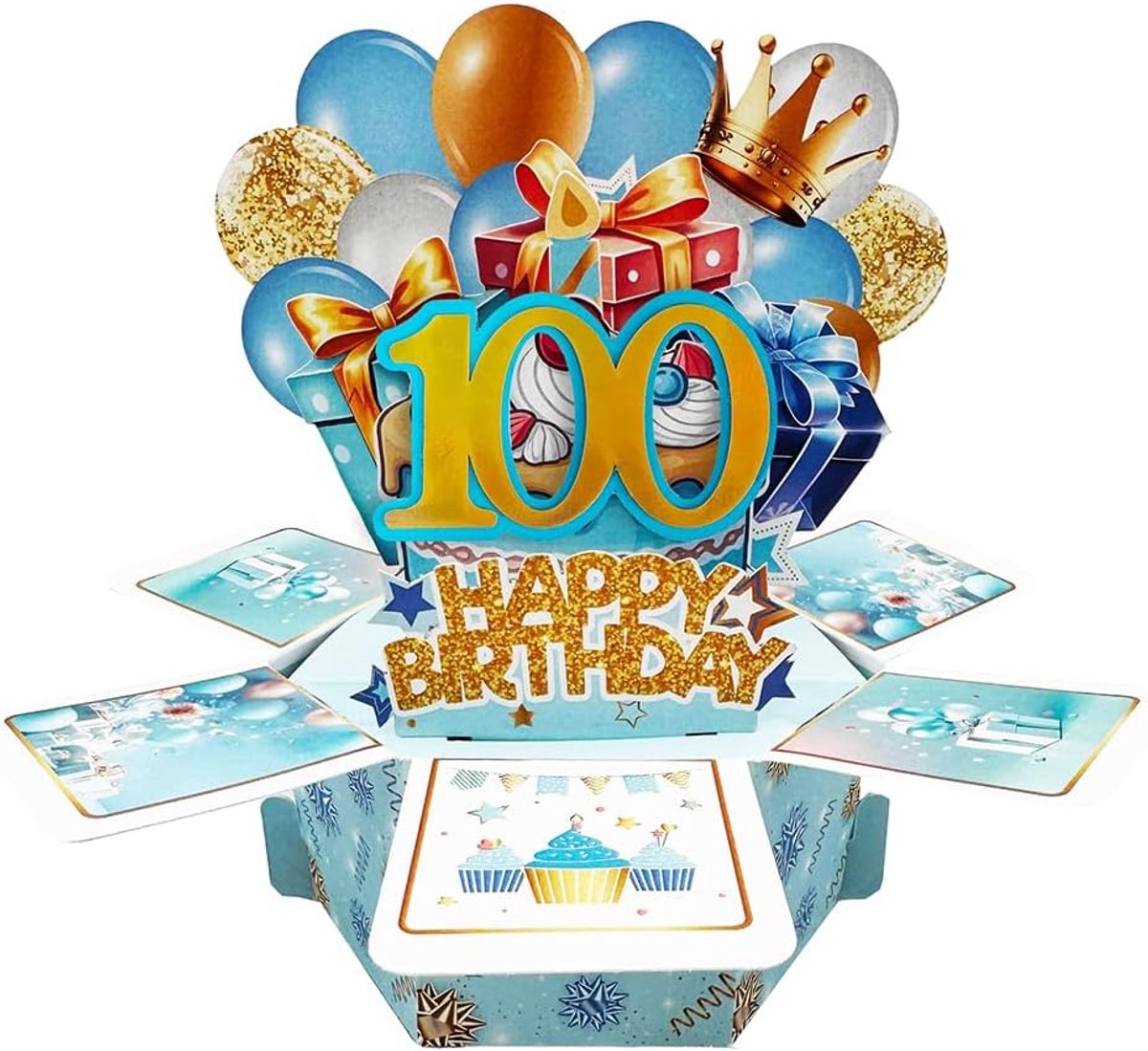 Verjaardagskaart 100 jaar - Driedimensionaal diorama - Grappige 3D-wenskaart - Perfect cadeau voor hem - ShopVlot