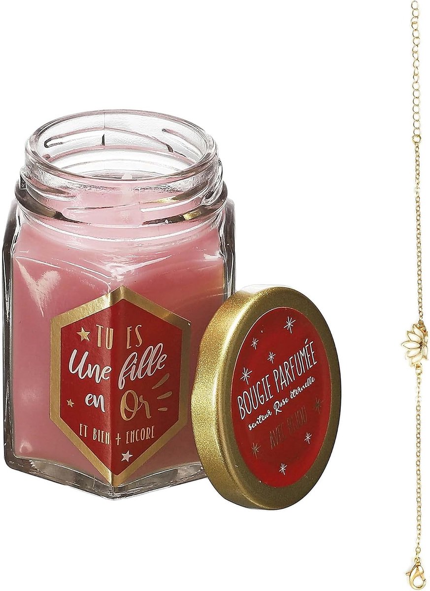 Geparfumeerde kaars in glas met verrassing - roze - geurkaars met sieraden - creëer een gezellige sfeer - ShopVlot