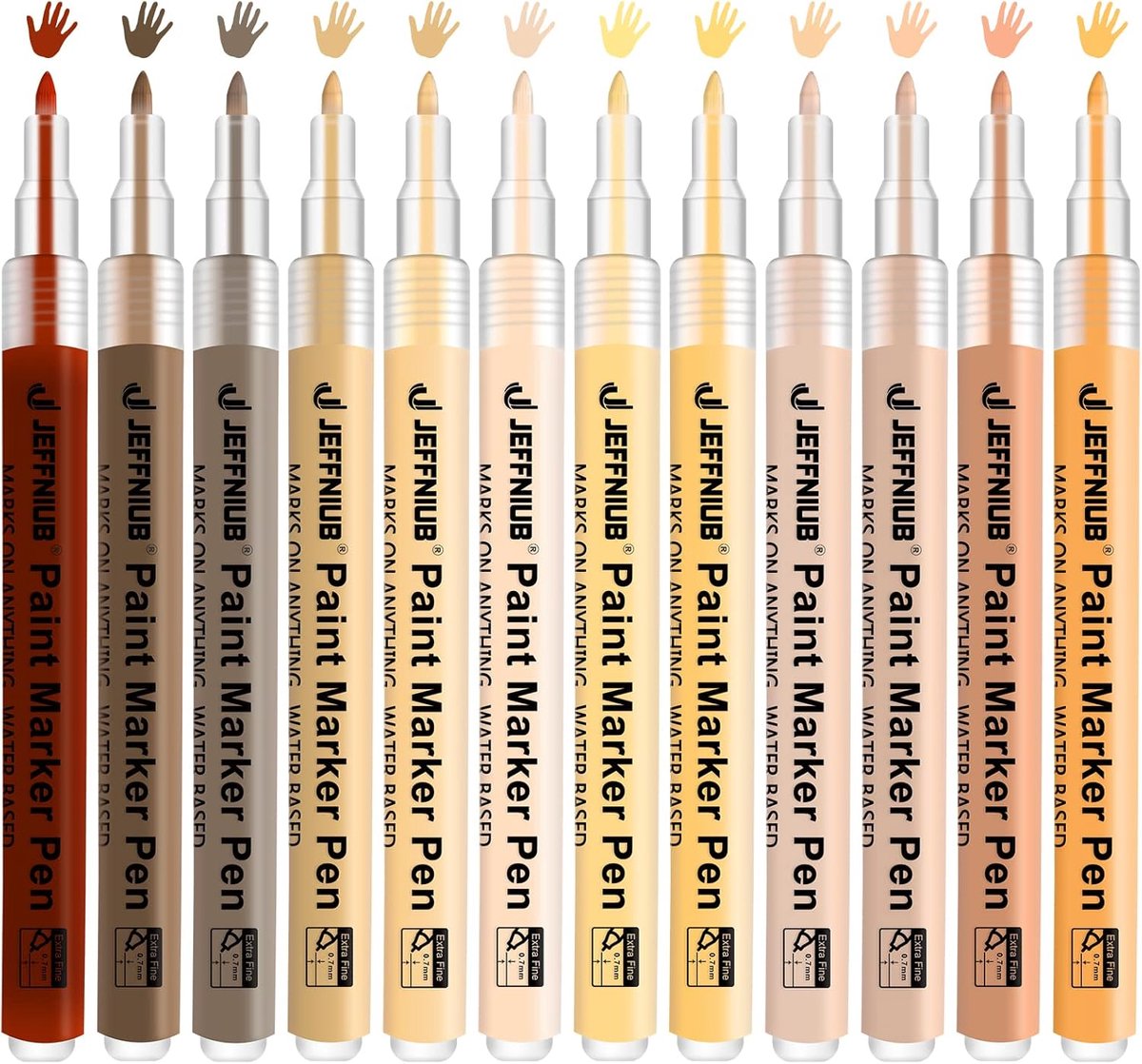 Acryl Stiften 12 Stuks - Waterproof - 0.7 mm Dunne Punt - Perfect voor Huidtinten - ShopVlot