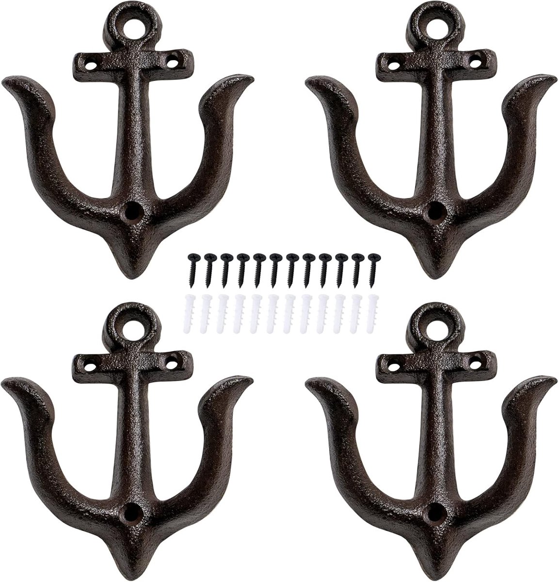 Muurhaken bruin 4 stuks - gietijzer - nautisch ankerdesign - ideaal voor decoratie - ShopVlot