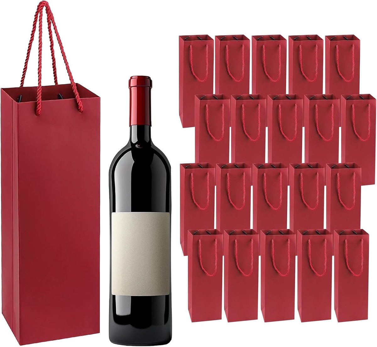 Cadeauzakjes voor wijnflessen - 20 stuks kraftpapier - wijnrood - perfect voor bruiloften en feestjes - ShopVlot