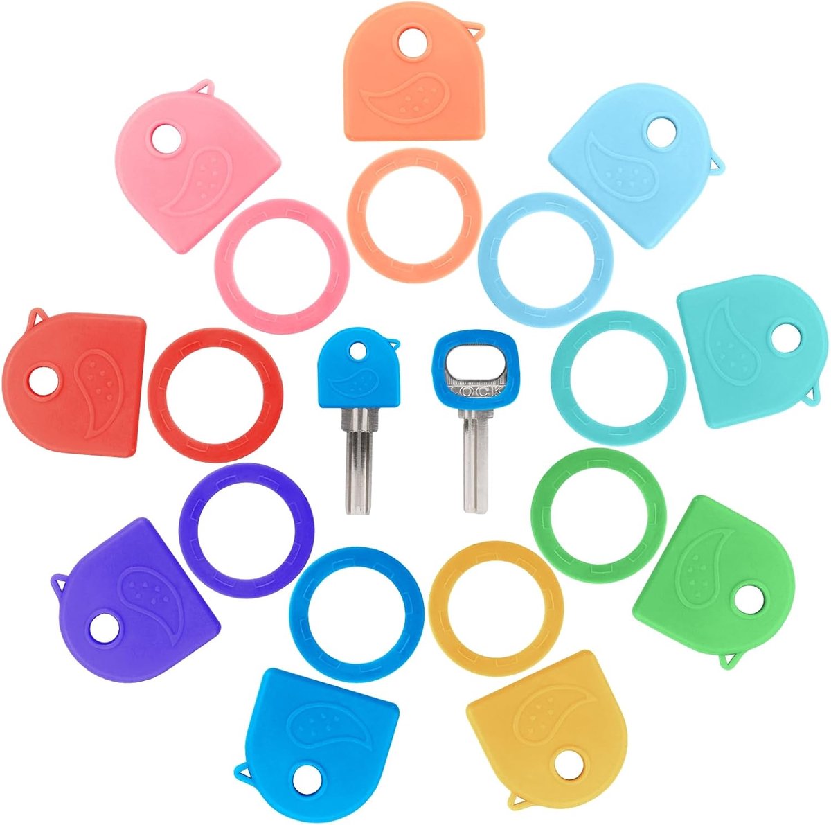 Sleutelhangers 18-delig - ronde en vierkante stijlen - stevige silicone - eenvoudig sleutels herkennen - ShopVlot